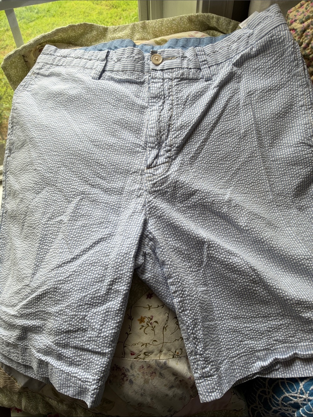 Nautica 34 Light Blue & White Striped Men's Seersucker Shorts
